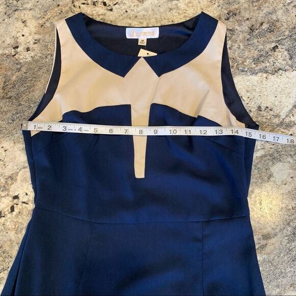 Color block dress blue cream sleeveless sheath career work size medium - Picture 9 of 9